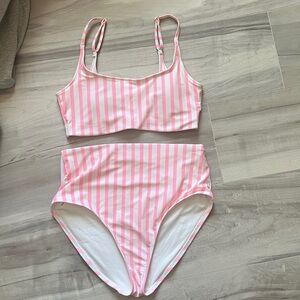 Old Navy Pink and White Striped Bikini Set